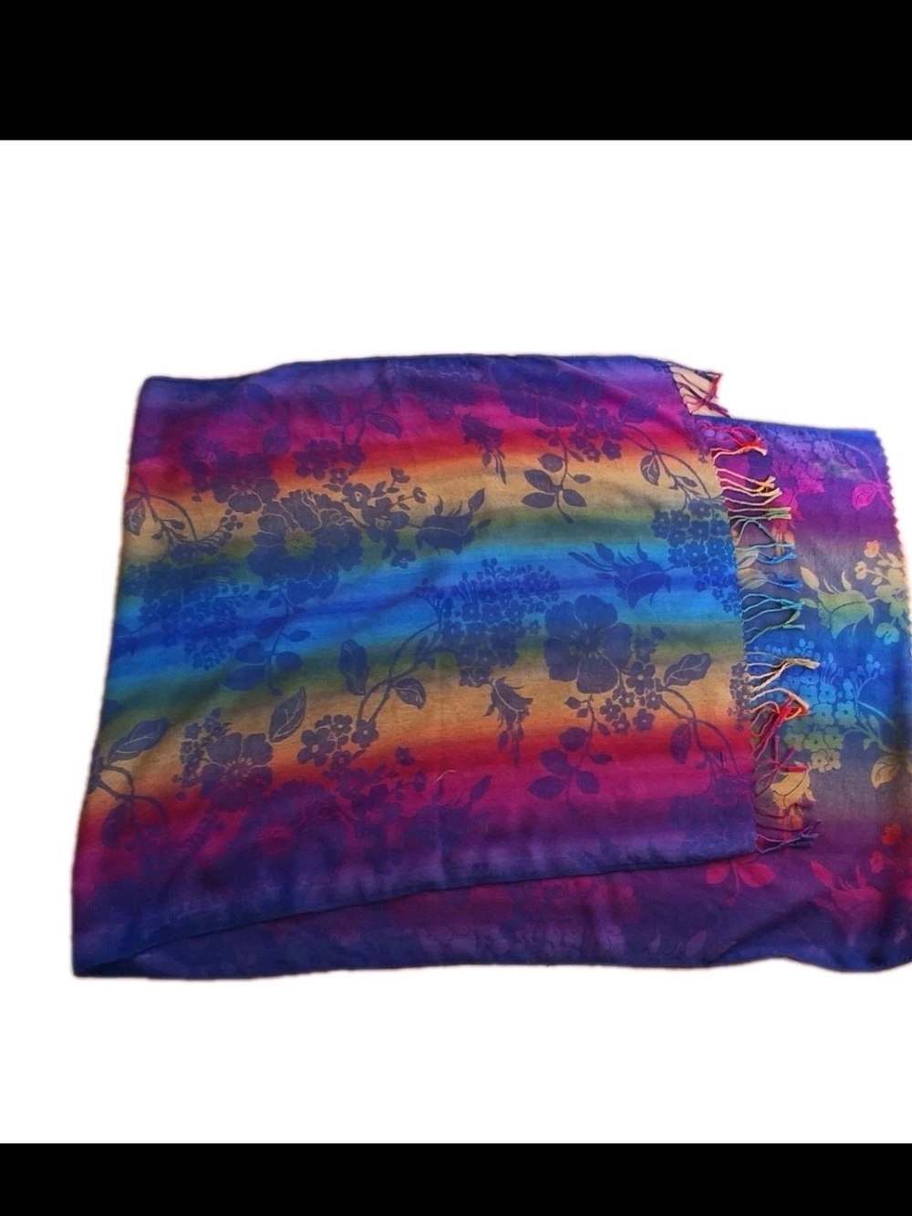Colorful Floral Rainbow Scarf / Shawl – Boho Statement Accessory - Picture 2 of 6